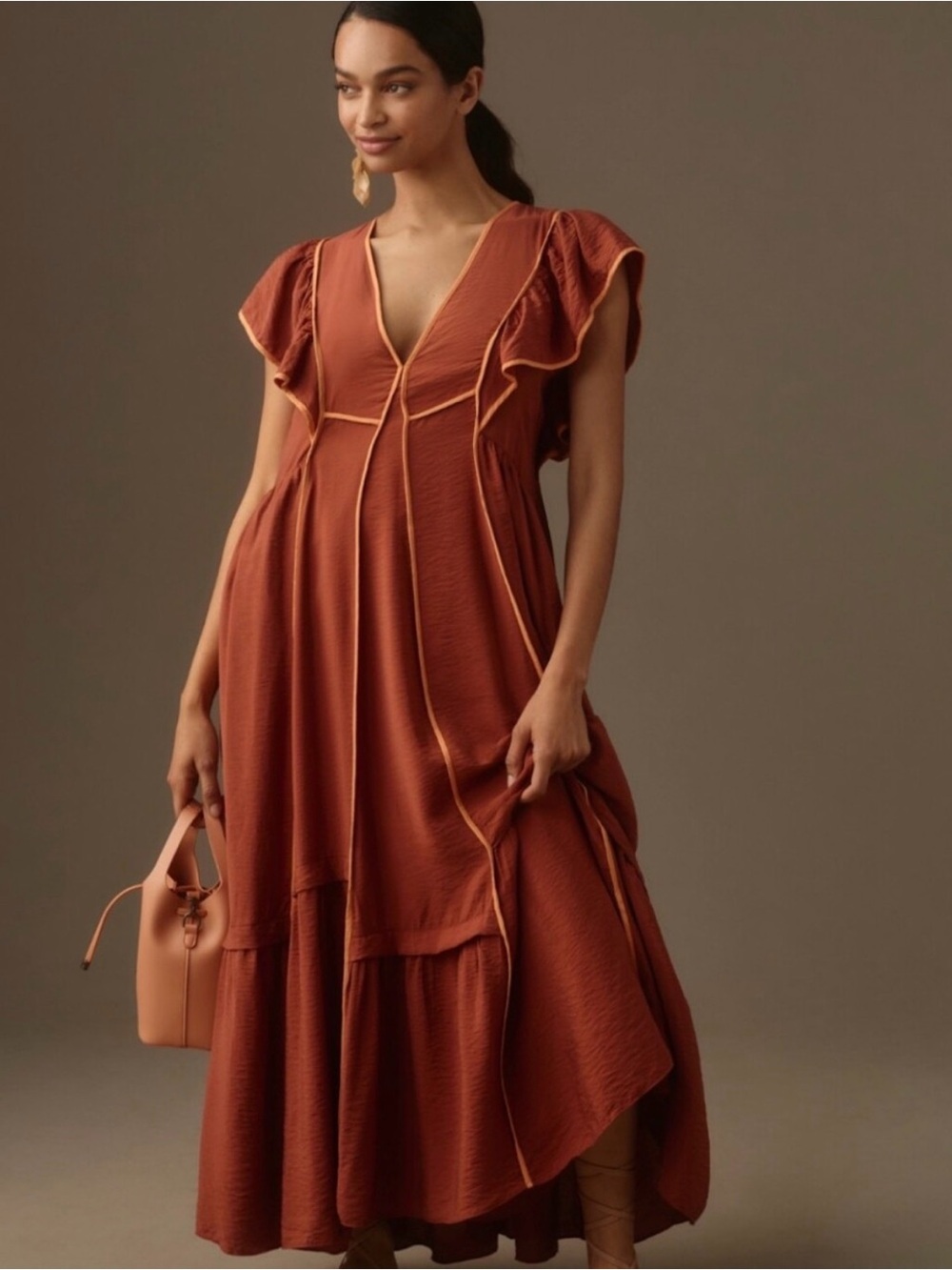 NWT Anthropologie Mimi Flutter Sleeve rust dress - small